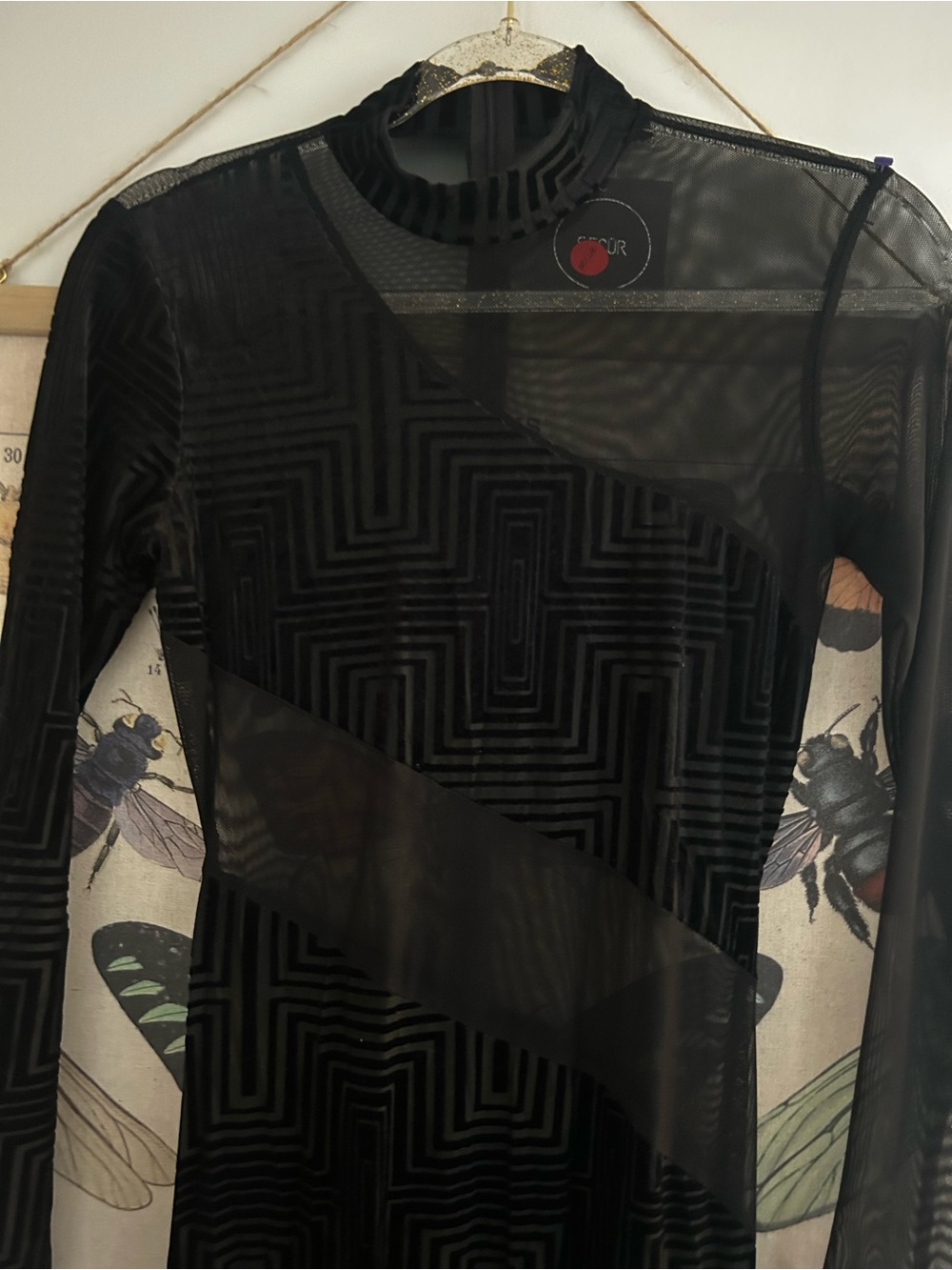 Philosophy of Paek Black Geometric Mesh Long-Sleeve Body Suit